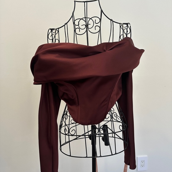 Morgan Burgundy Off the Shoulder Long Sleeve Corset Top House of CB - Picture 3 of 5